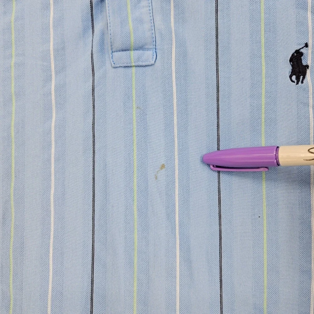 Polo Ralph Lauren Shirt Mens XL Blue Striped Vintage Short Sleeve Classic Pima‎
